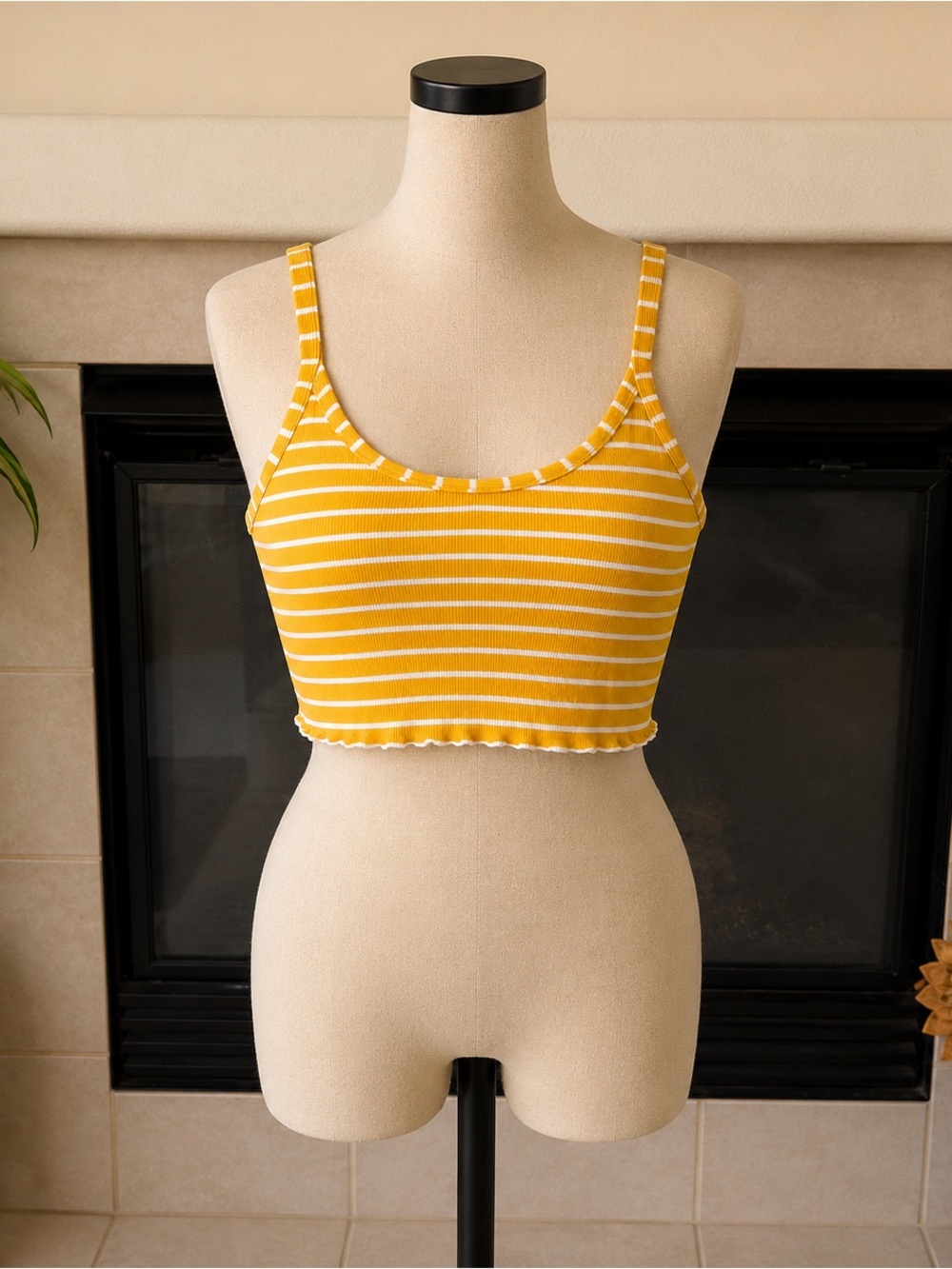 Xhilaration Yellow and White Striped cropped bathing suit top